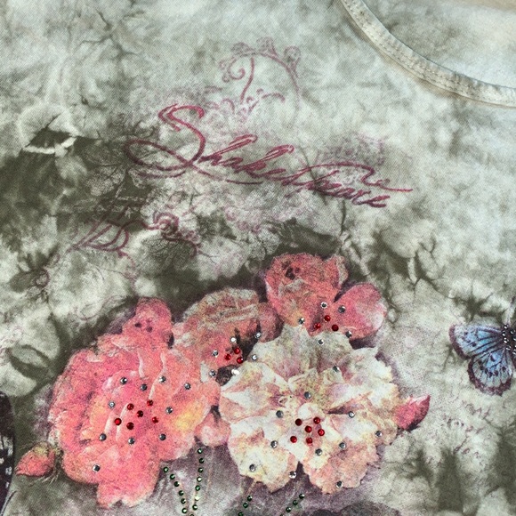 Cactus Shakespeare jewelled butterflies green tie dye shirt L - Picture 8 of 10